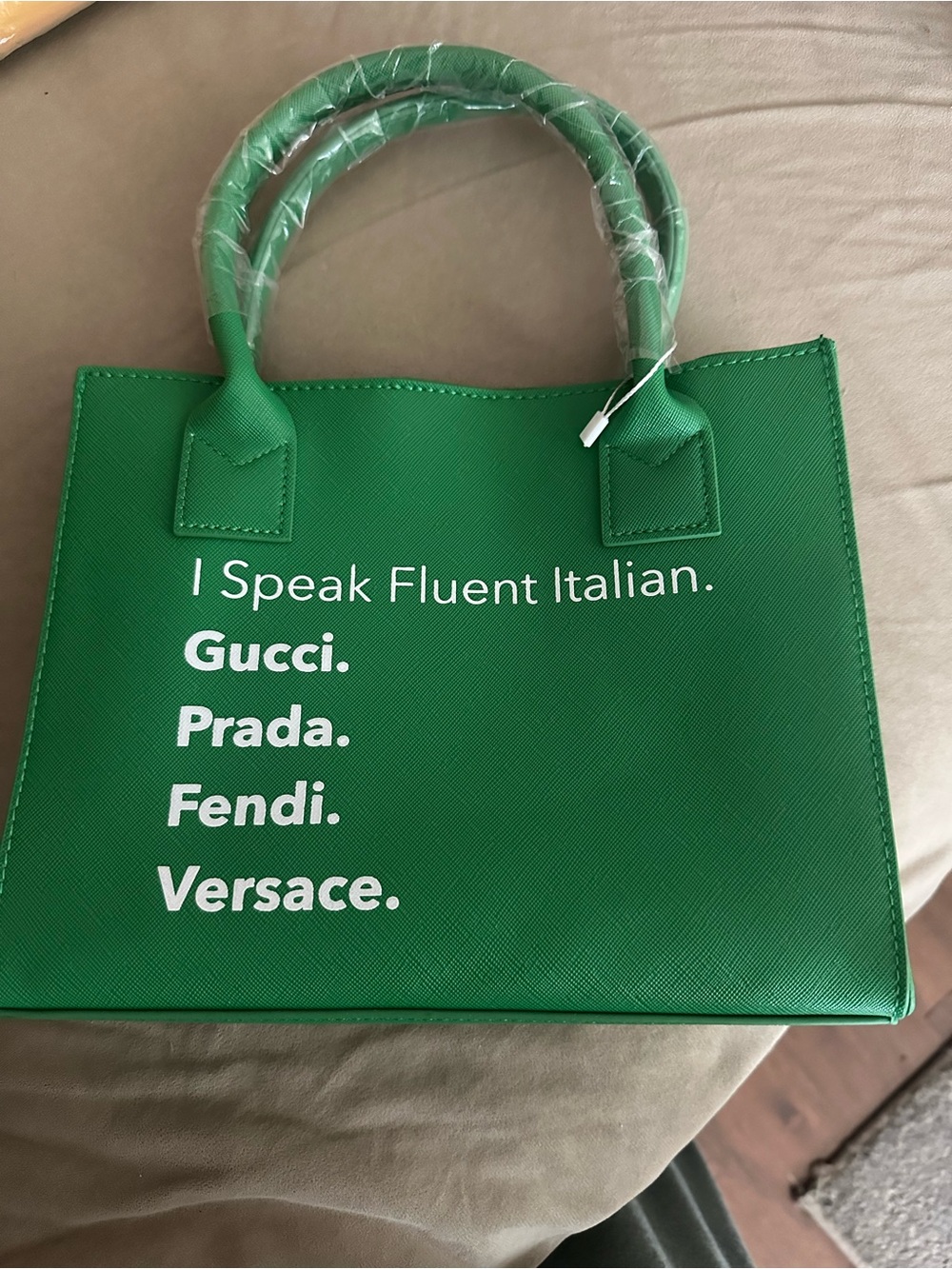 Small Green Designer Logo Tote - I Speak Fluent Italian